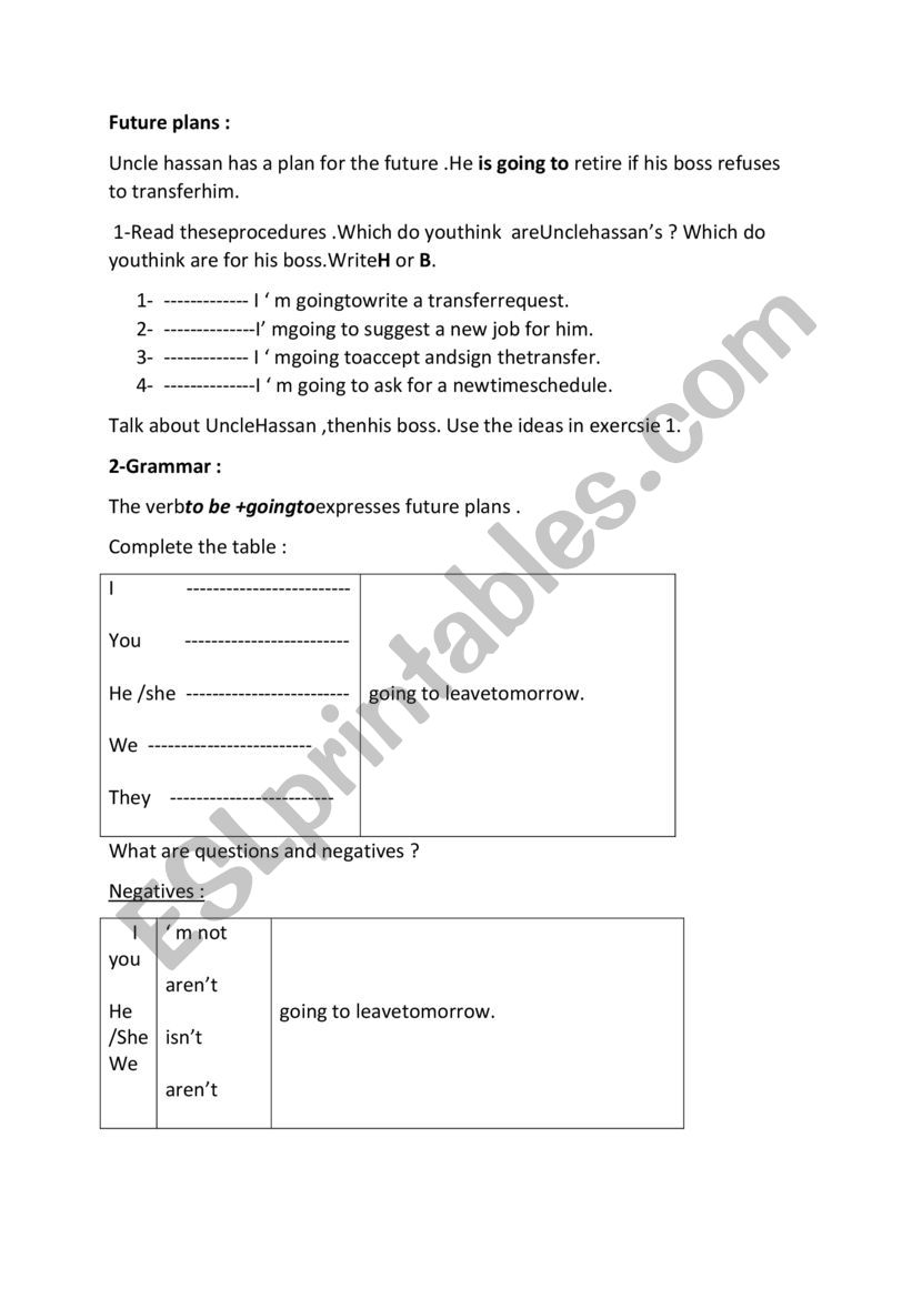 future plans worksheet