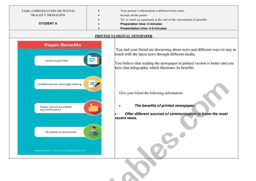 Printed vs Digital Newspaper worksheet