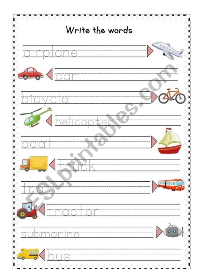 Transportation Tracing Sheet worksheet