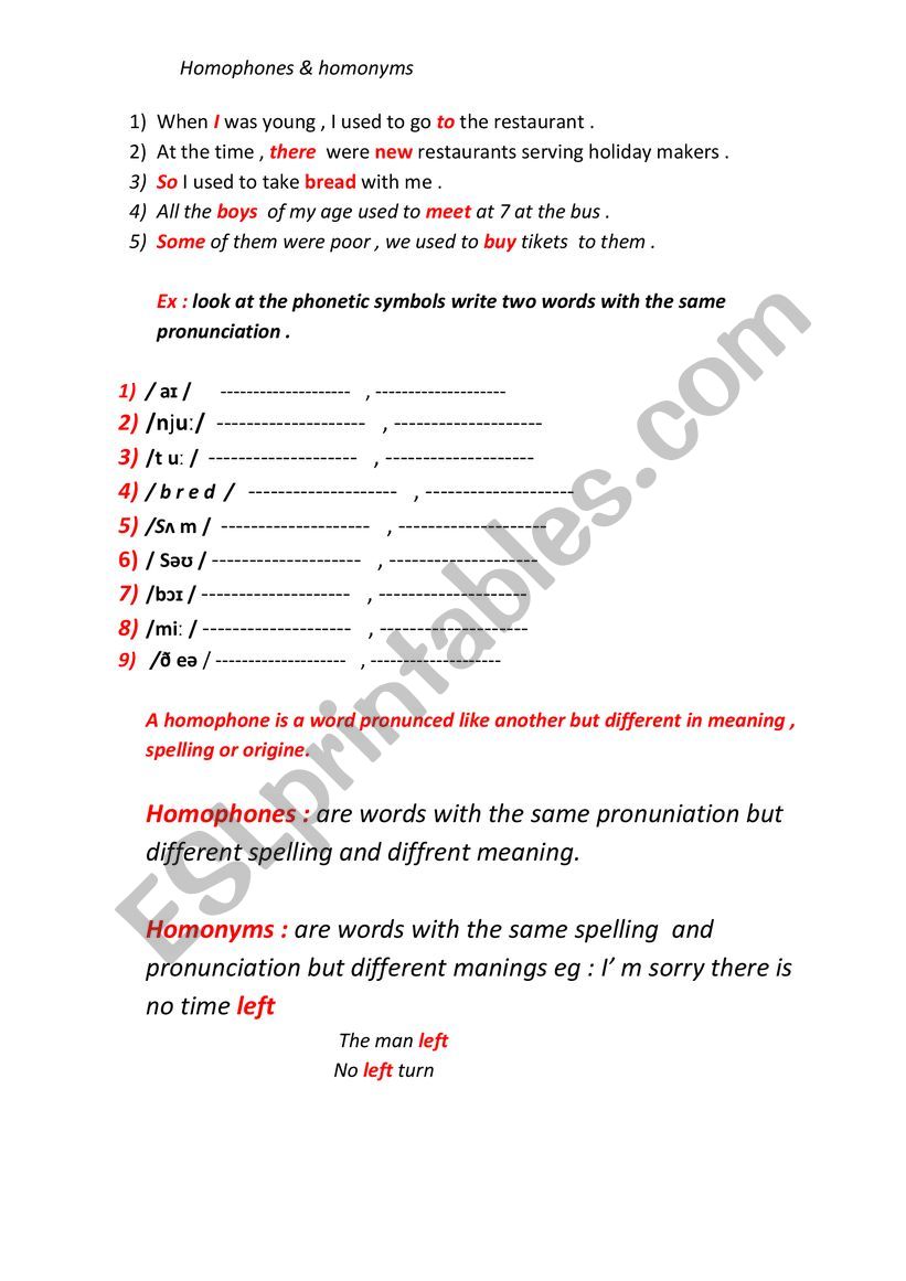 homophones worksheet