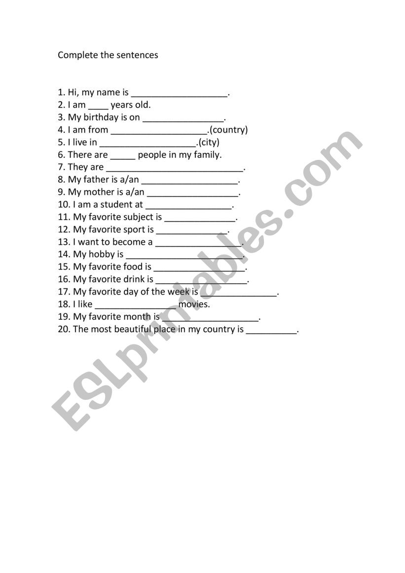 Introducing yourself worksheet