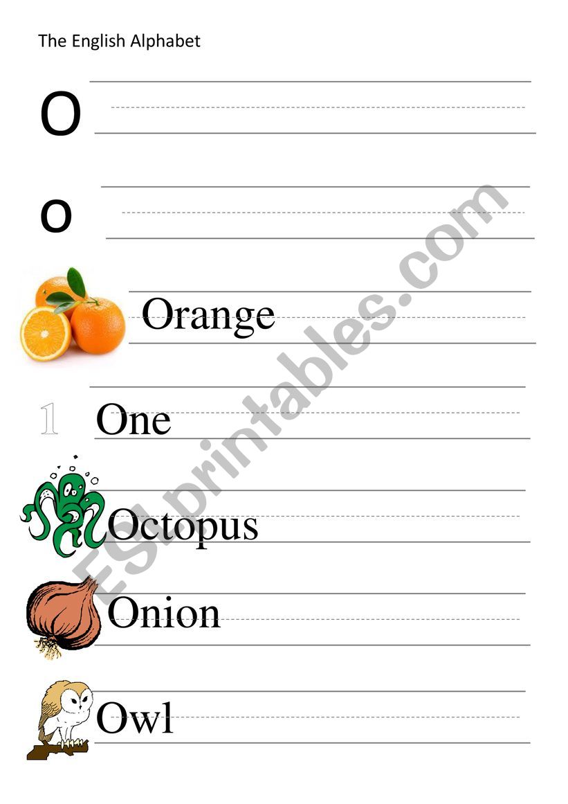 O-letter and words writing worksheet