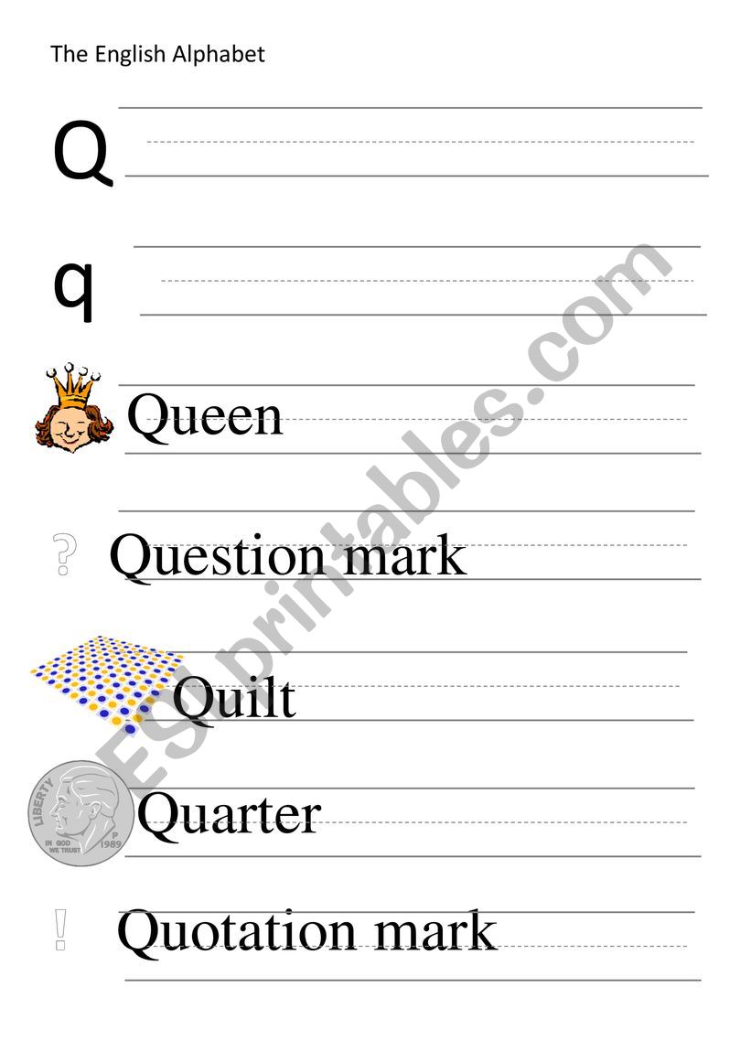 Q-letter and words writing worksheet
