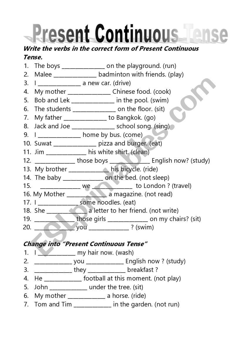 Present Continuous Tense worksheet