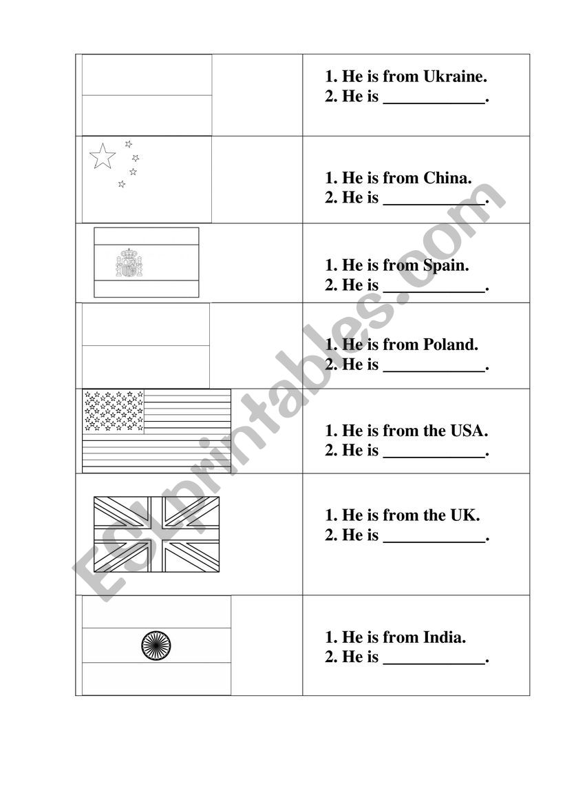 Countries and nationalities worksheet