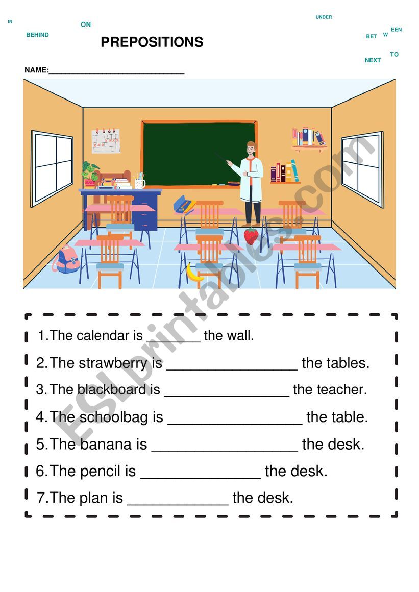 PREPOSITIONS OF PLACE worksheet