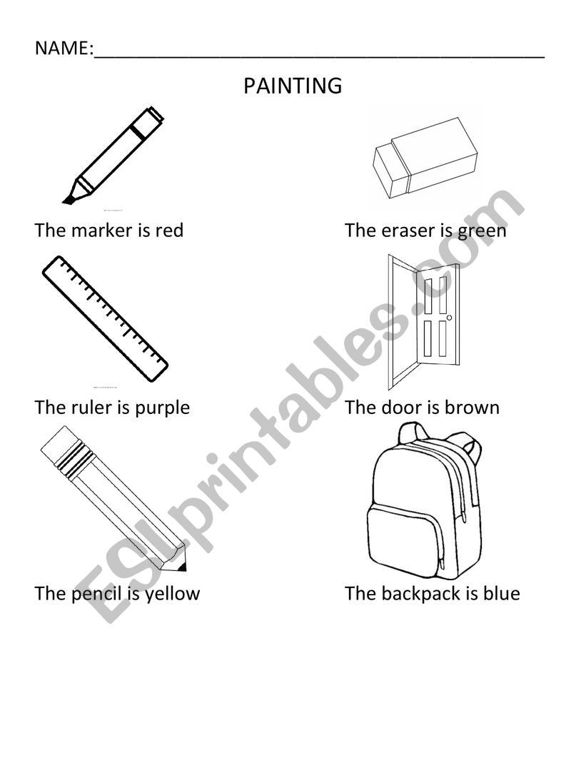 Colors and classroom stuffs worksheet