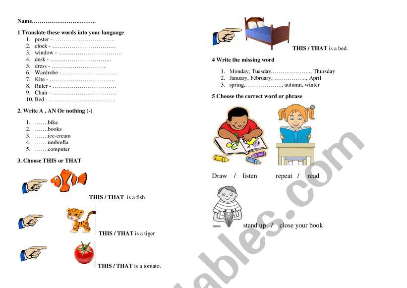 Easy short quiz worksheet