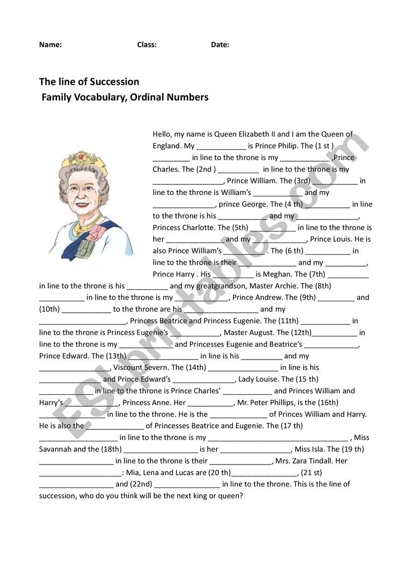 Line of Succession worksheet