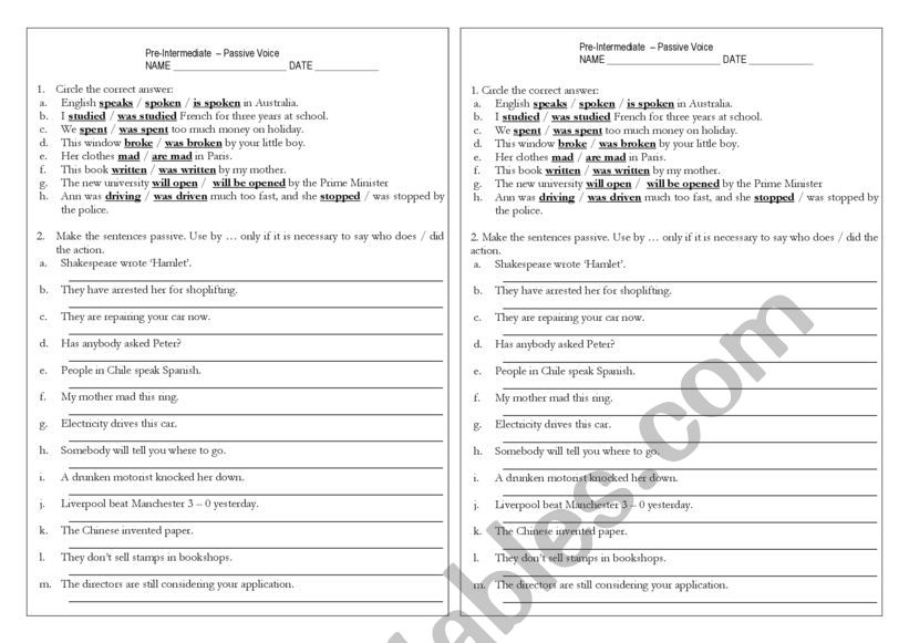 Passive Voice worksheet