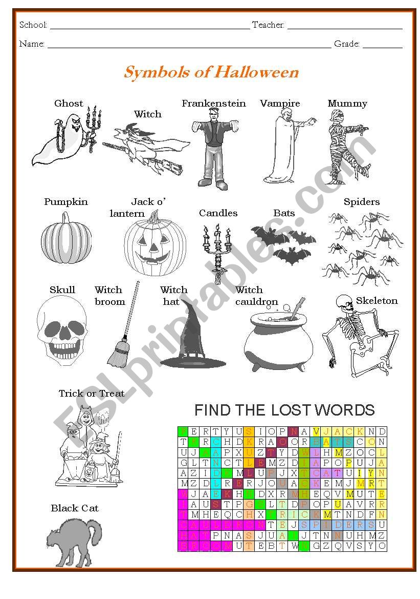 Symbols of Halloween worksheet