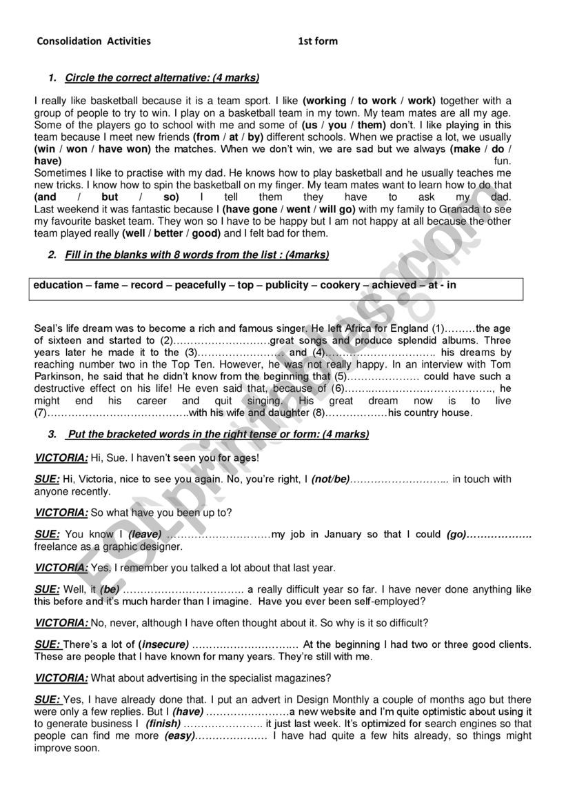 consolidation activities term 1 1st form