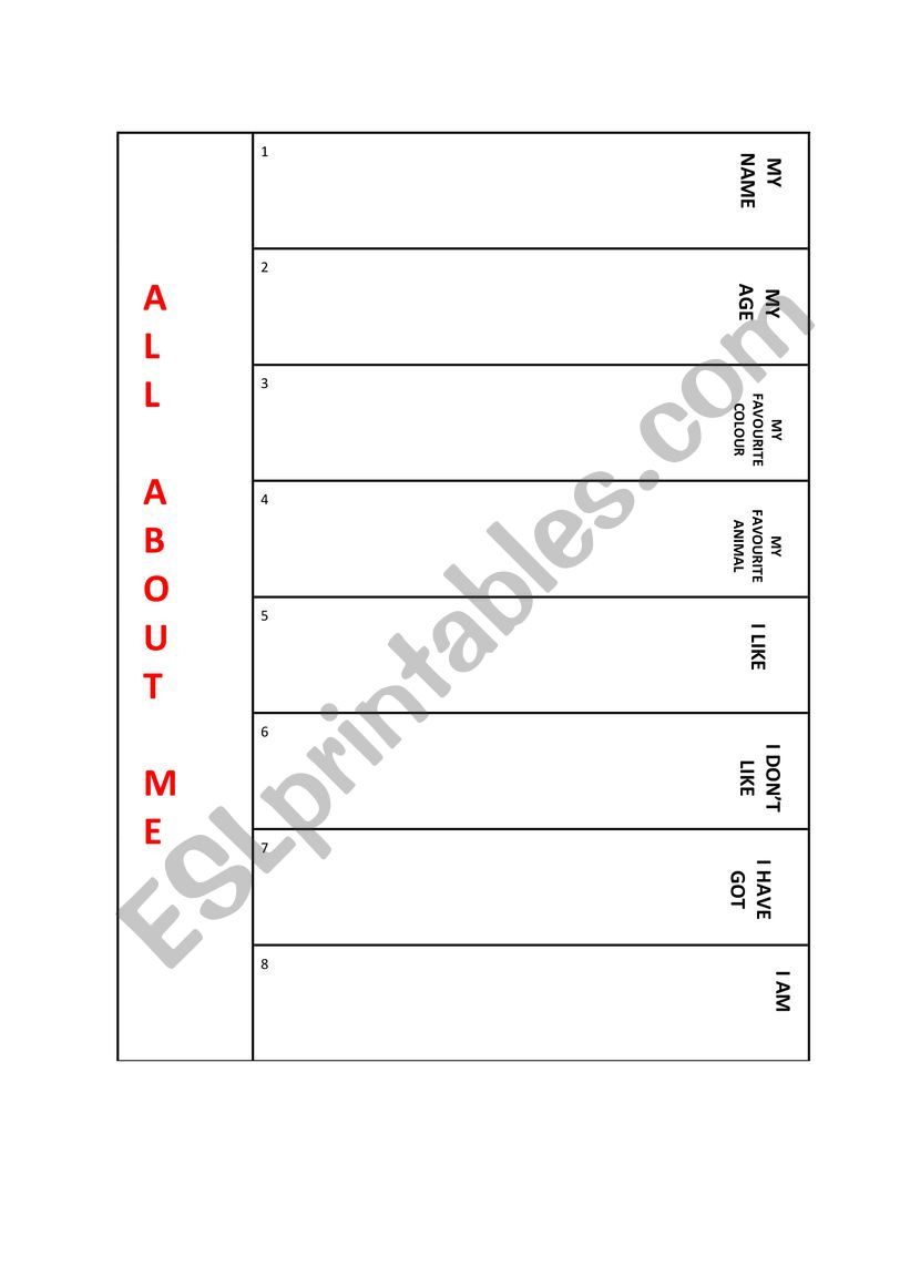 All about me flipbook worksheet