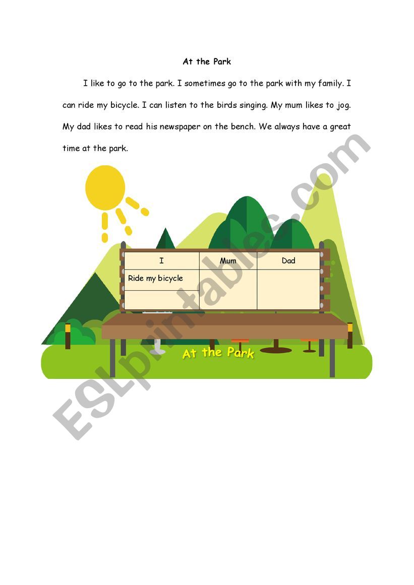 At the Park worksheet