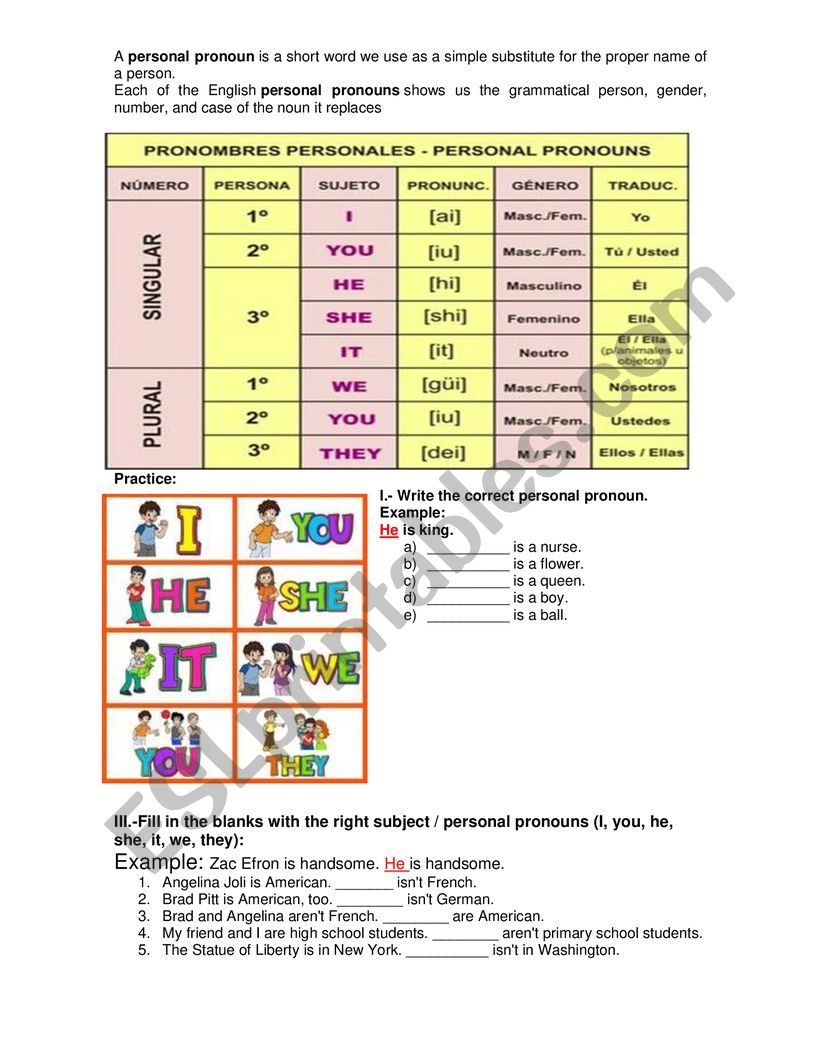 Personal Pronouns worksheet