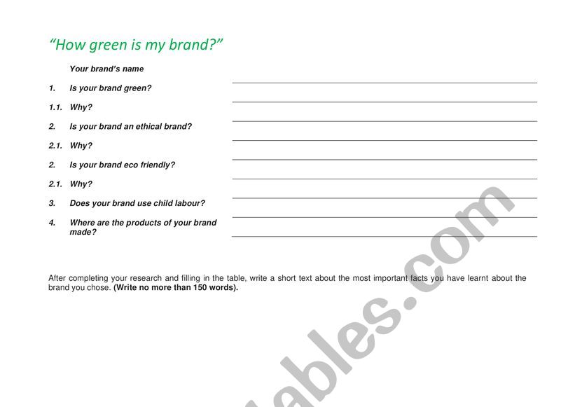 How green is my brand worksheet