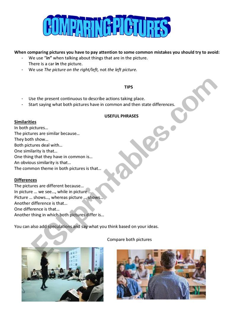 Comparing pictures worksheet