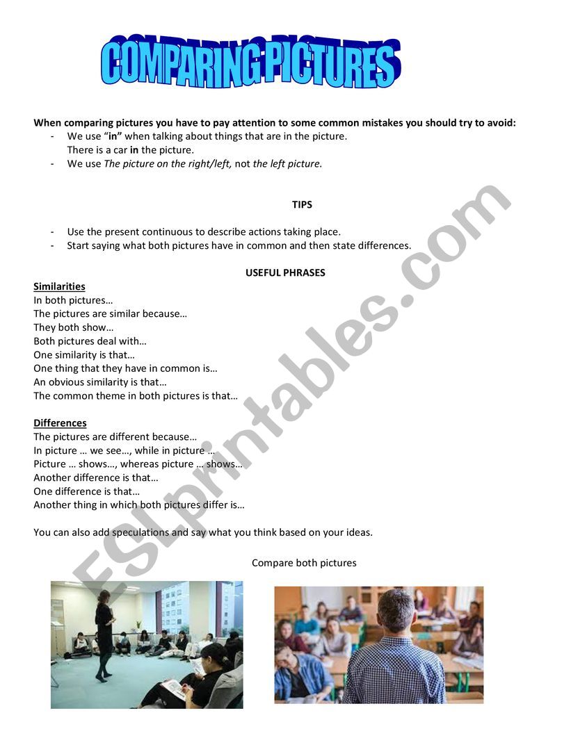Comparing pictures worksheet