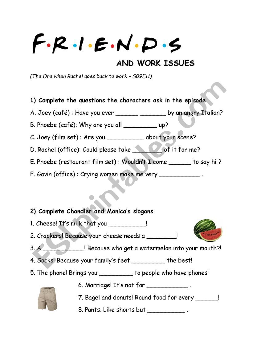 FRIENDS and work issues worksheet