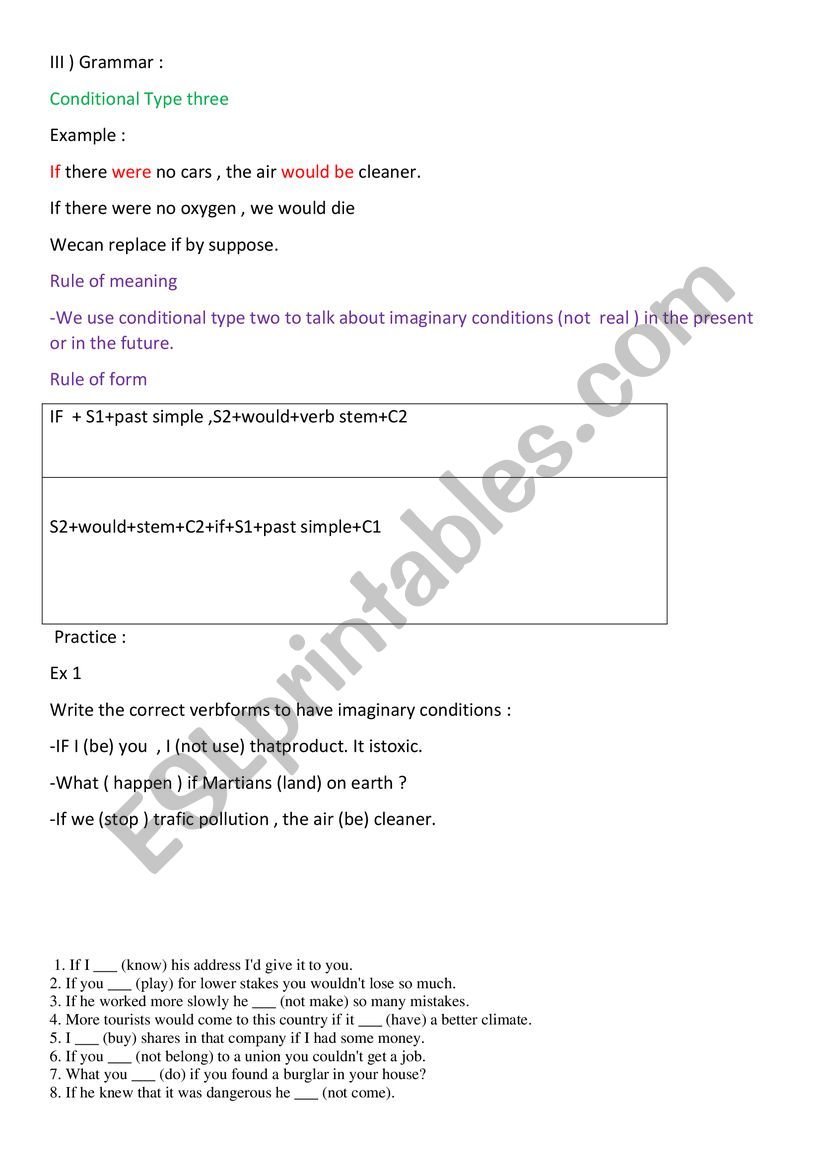 Condtional type 2 worksheet