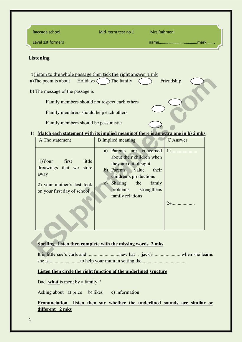 MID TERM TEST 1 worksheet