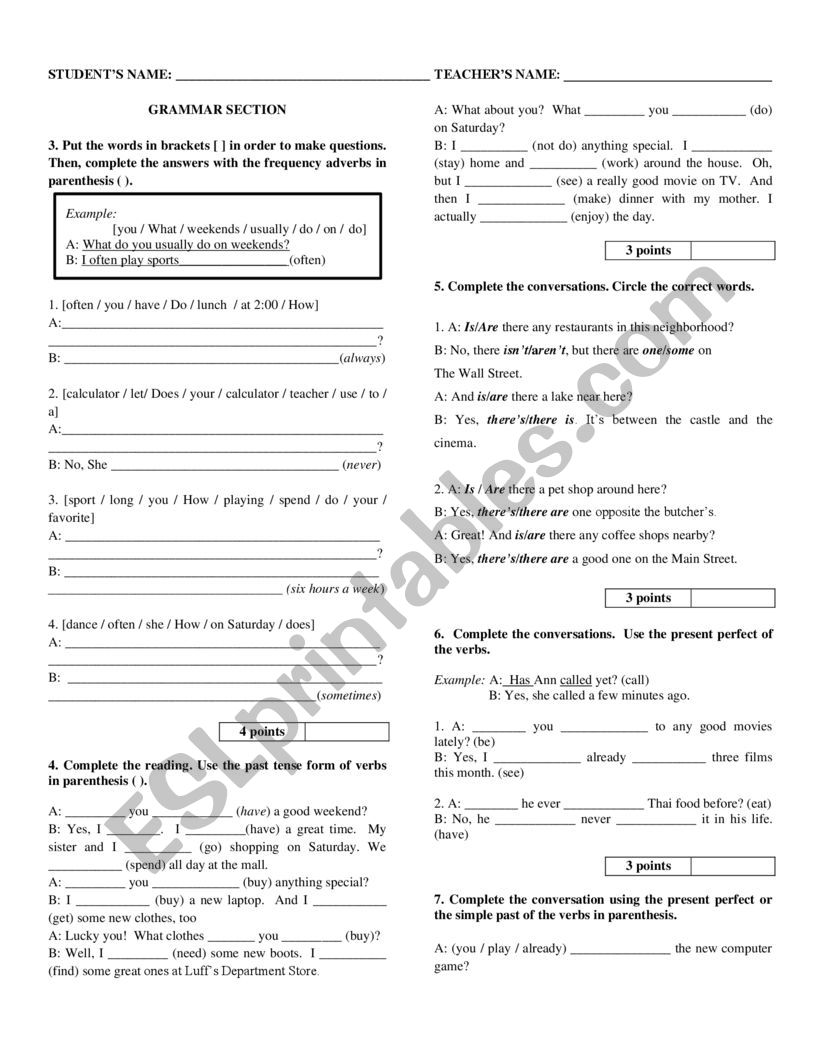 Exam Elementary 2 worksheet