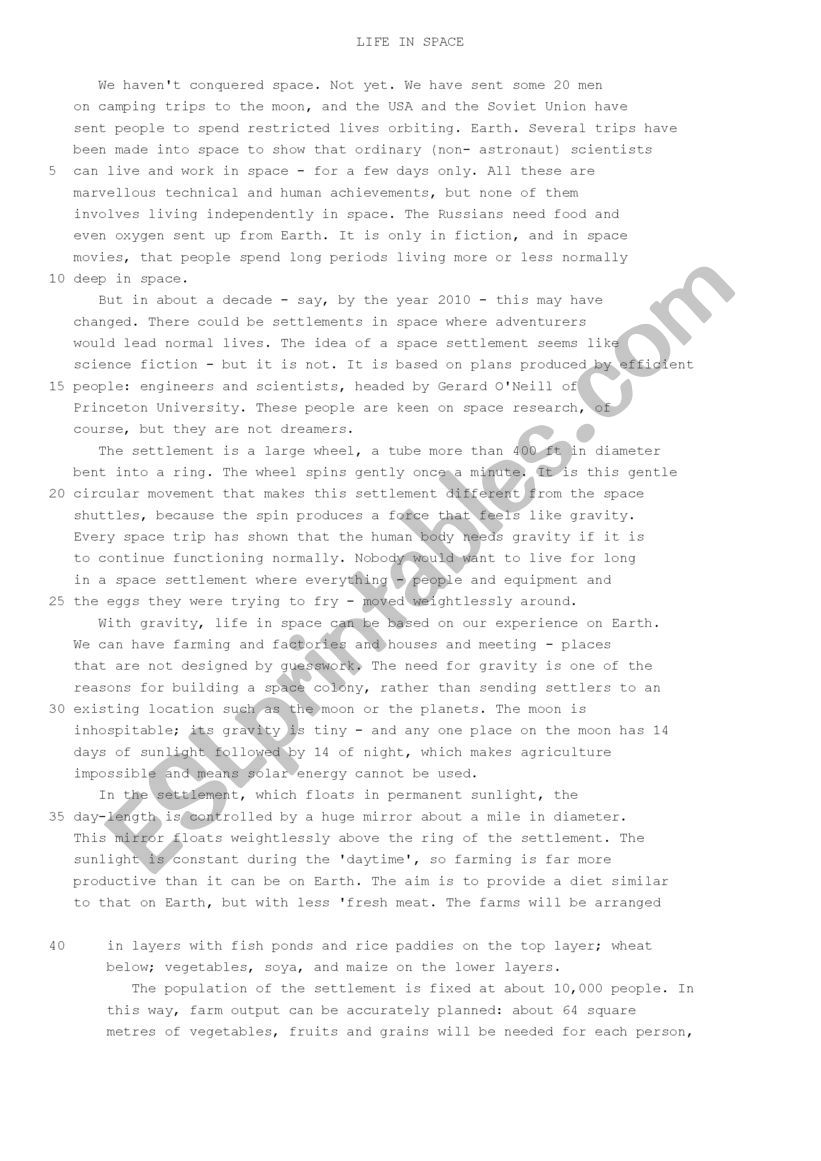 Reading Comprehension worksheet