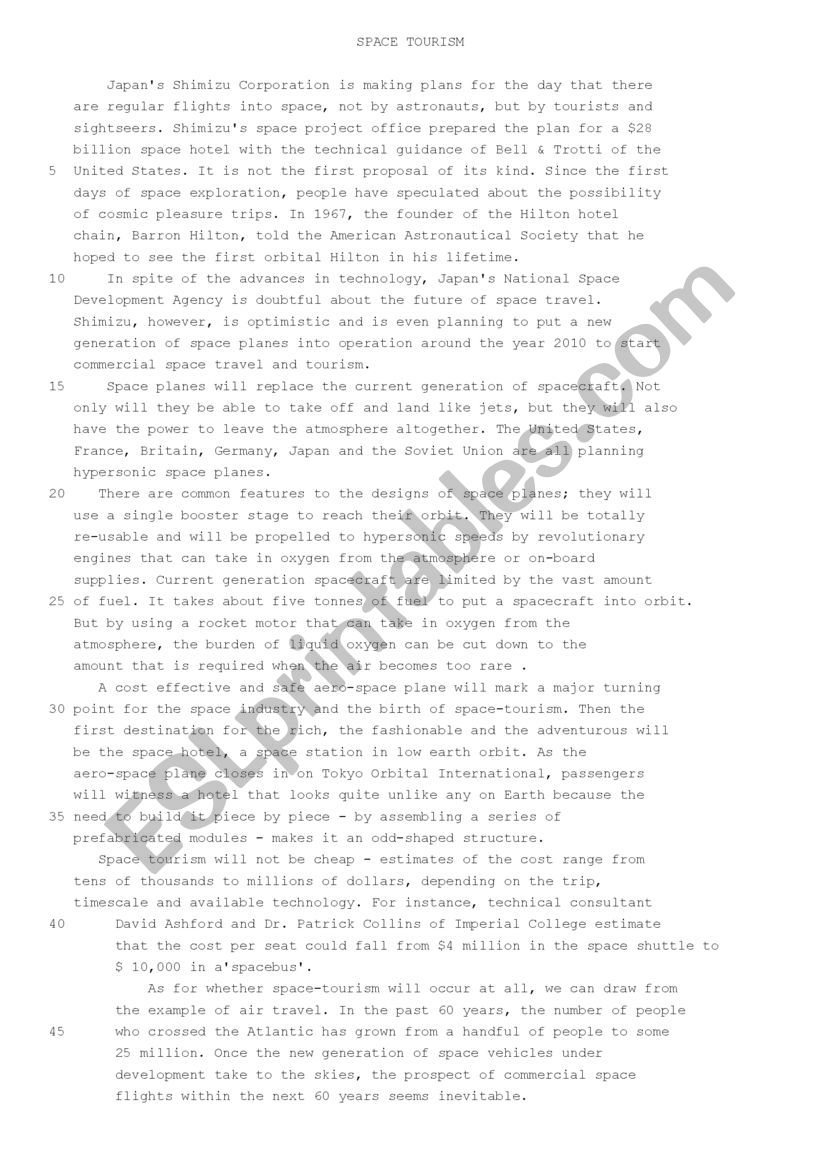 Reading Comprehension worksheet
