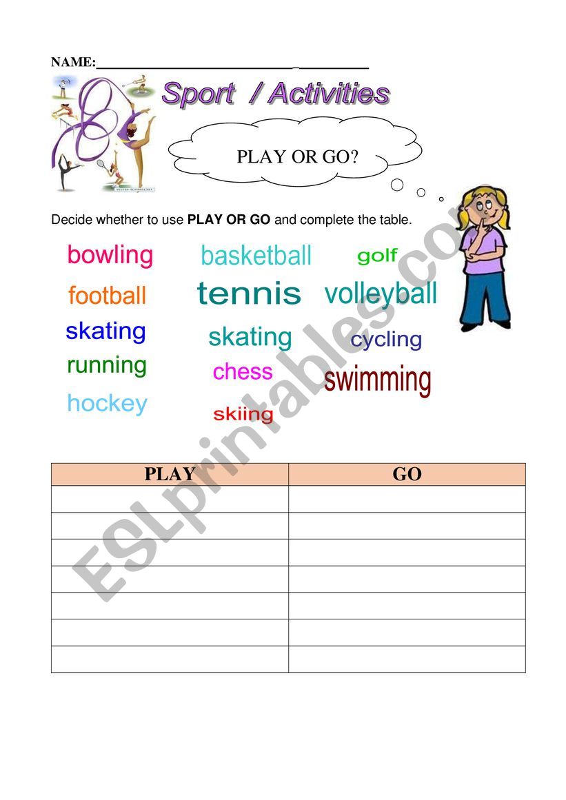 Play and go worksheet