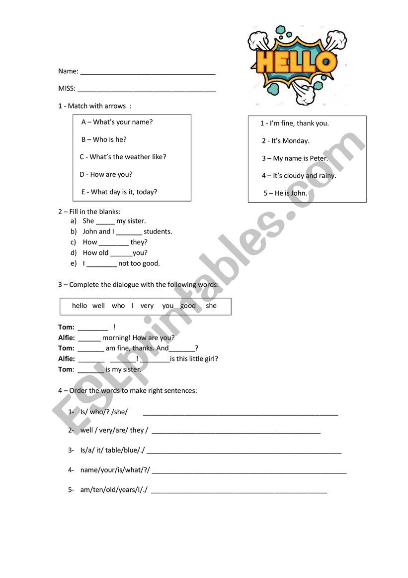 greetings worksheet