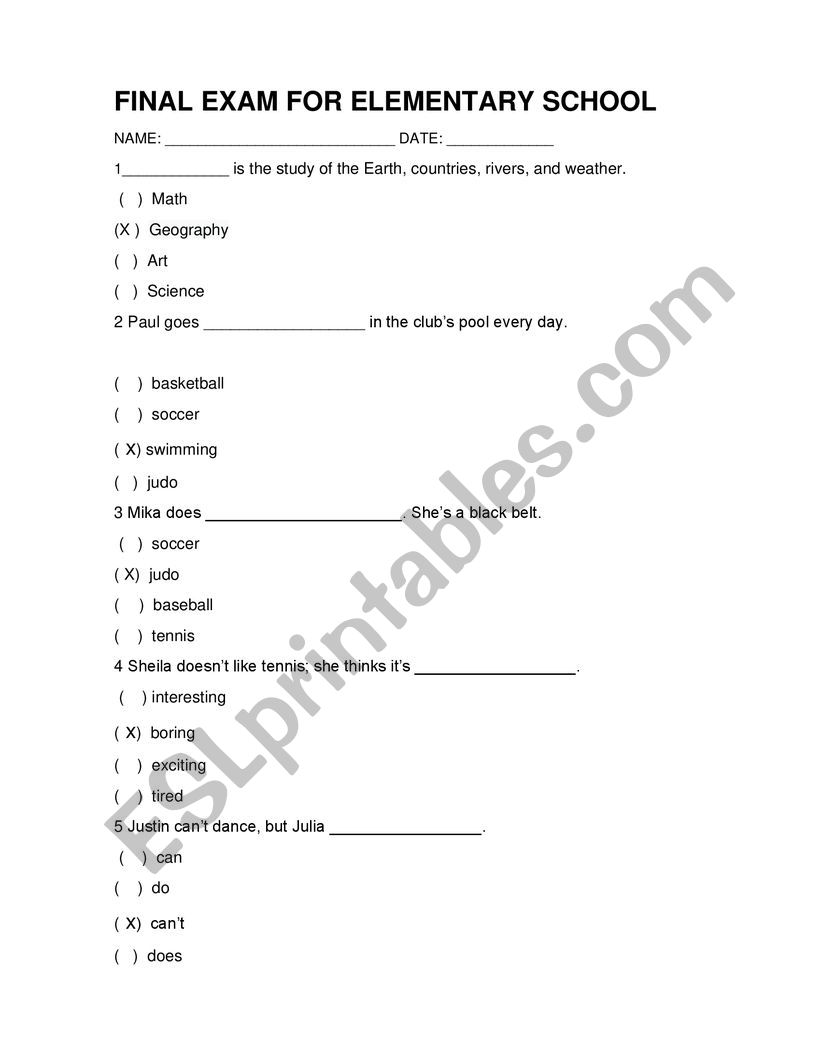 FINAL TERM EXAM FOR ELEMENTARY 2