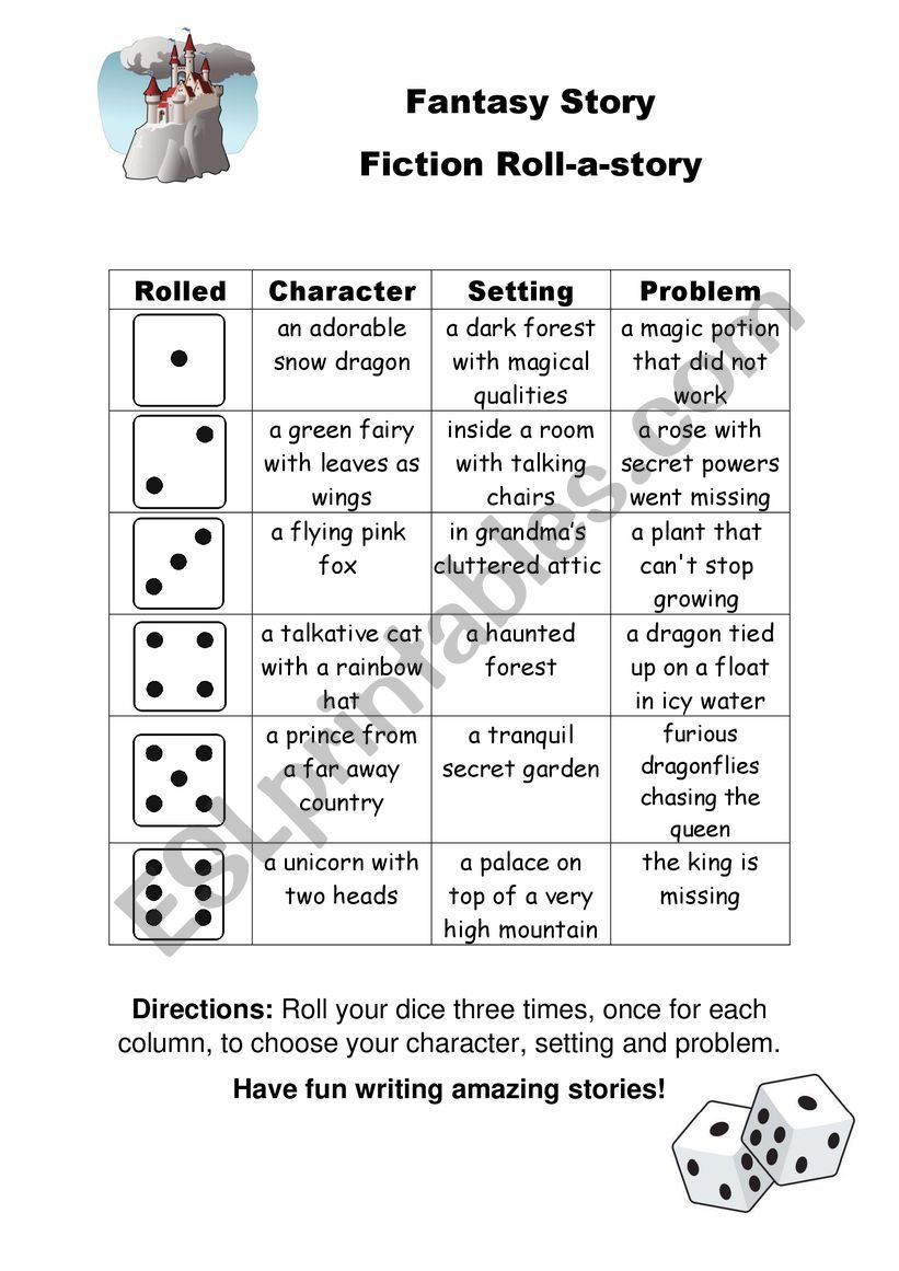 Fantasy Roll a Story worksheet