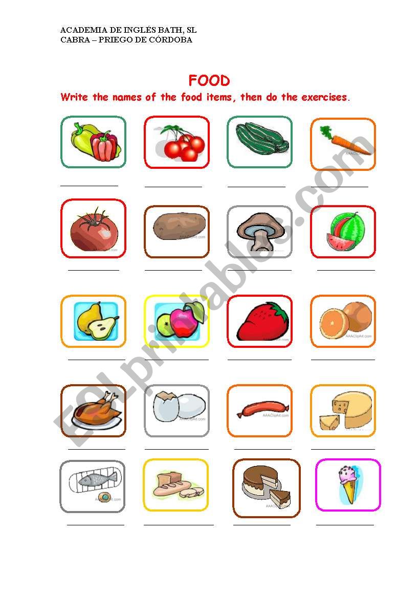 Food. Vocabulary and Exercises