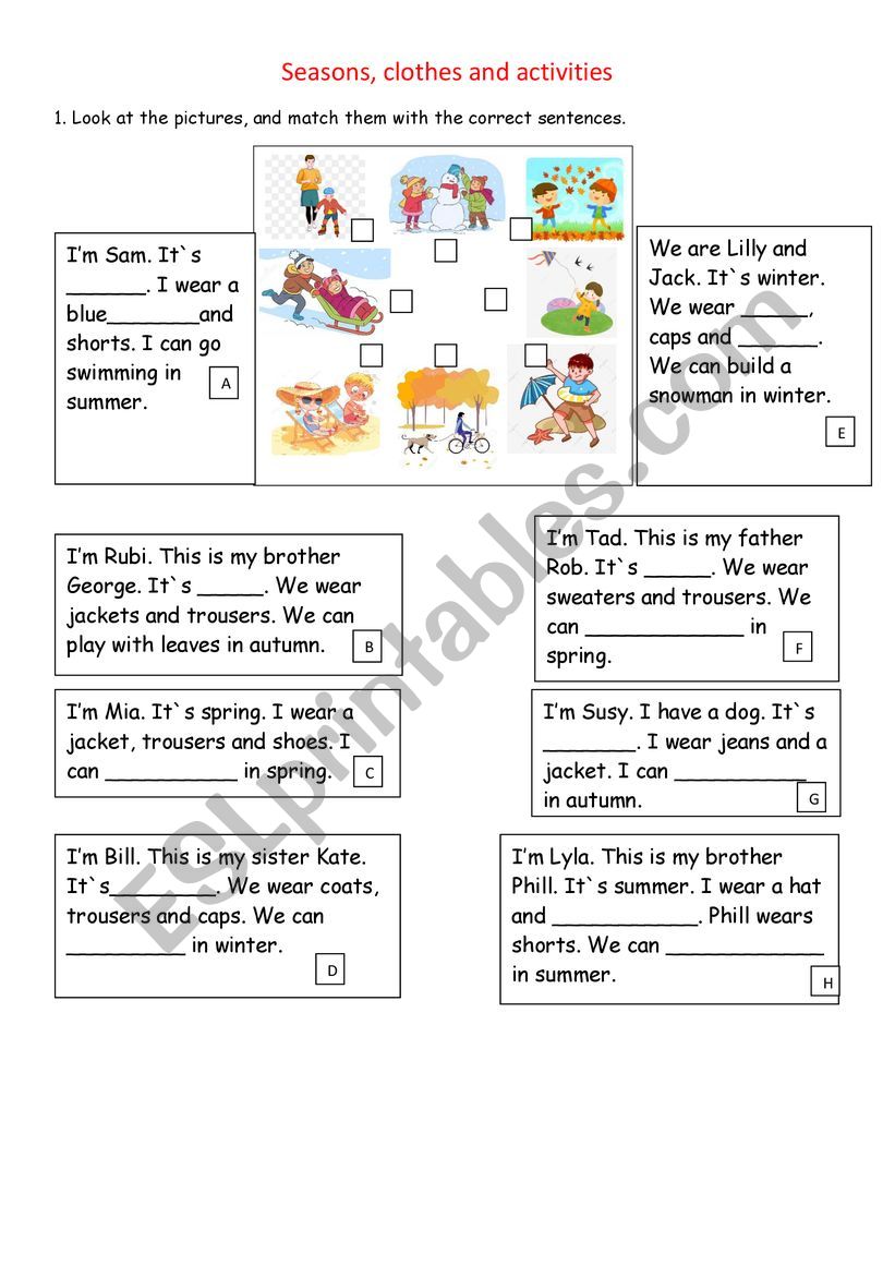 Actions, seasons and clothes worksheet