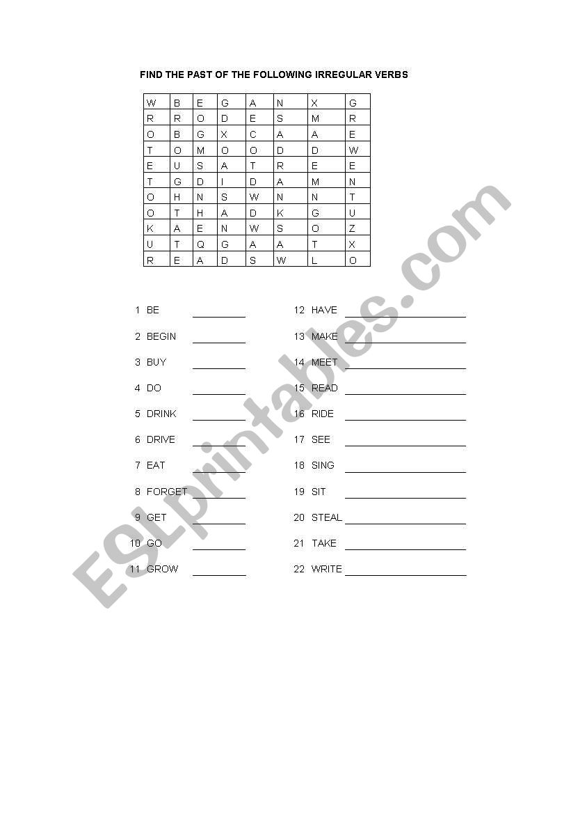 Past of Irregular Verbs Puzzle