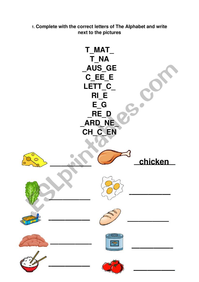 Food for begginers worksheet