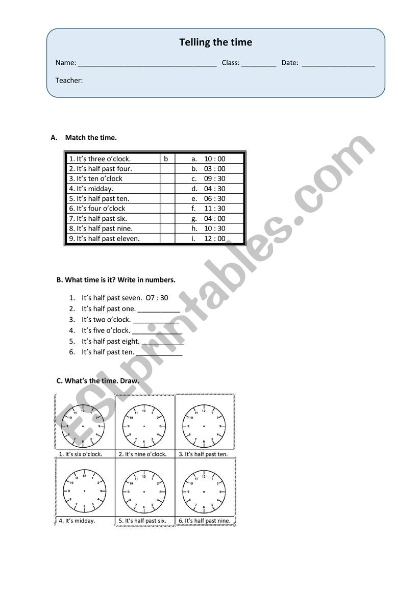 Telling the time worksheet