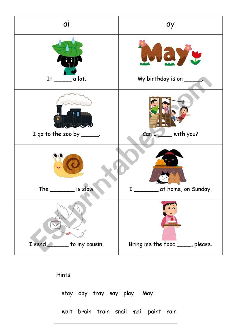 phonics ( ai, ay) worksheet