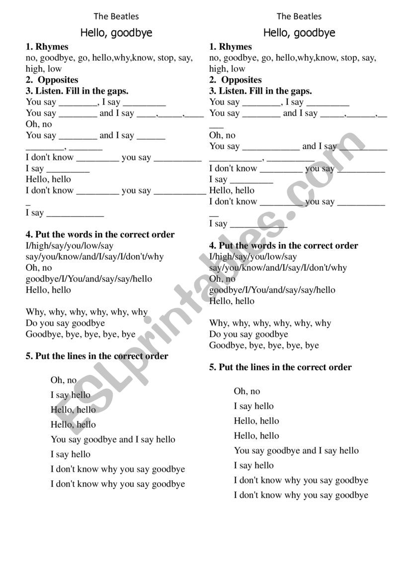 Hello-Goodbye worksheet