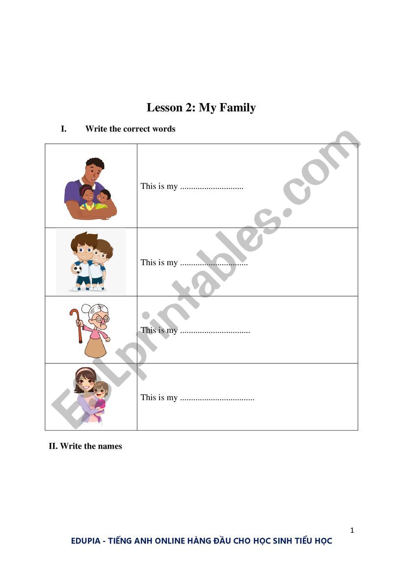 Family: Worksheet for Grade 1 worksheet