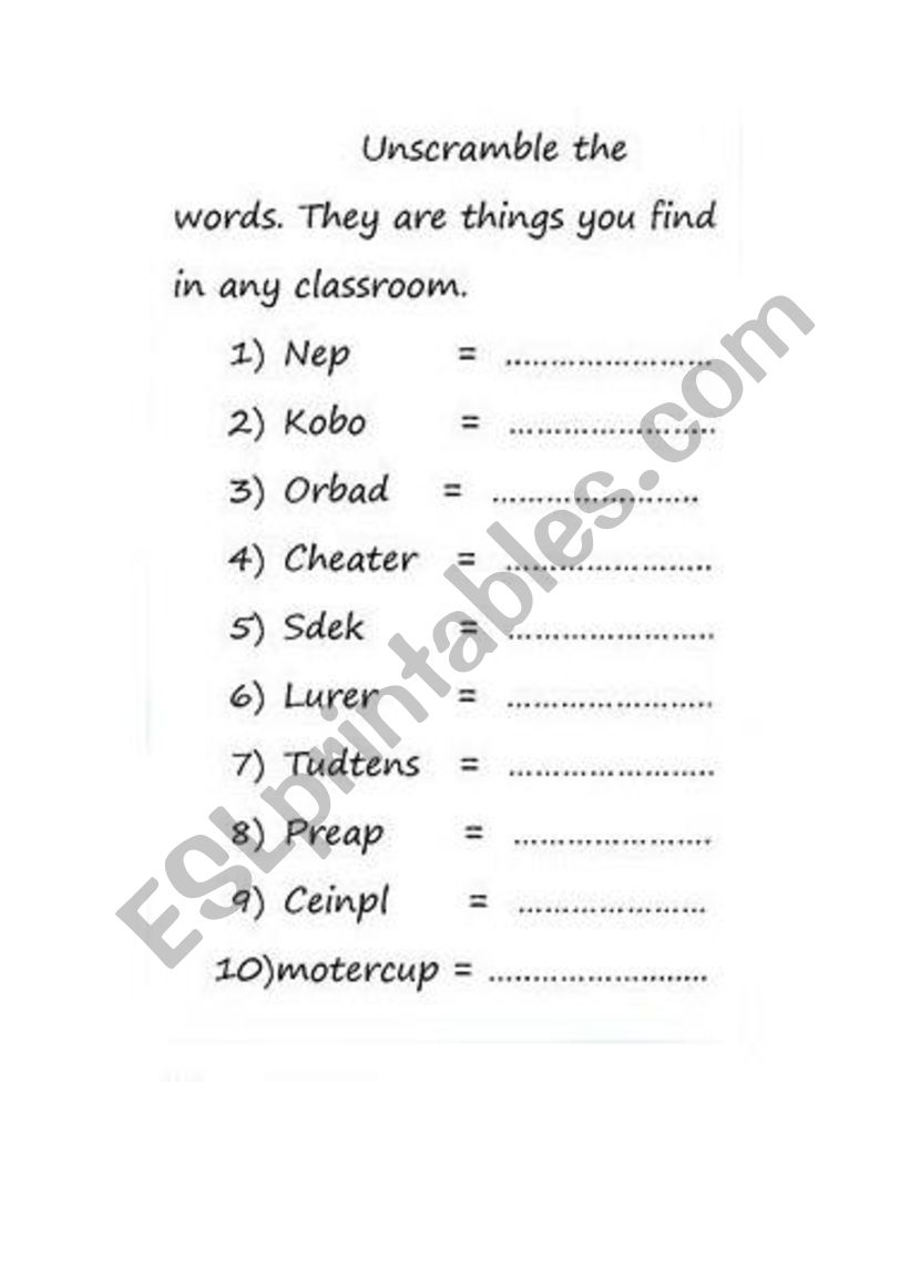 Classroom worksheet