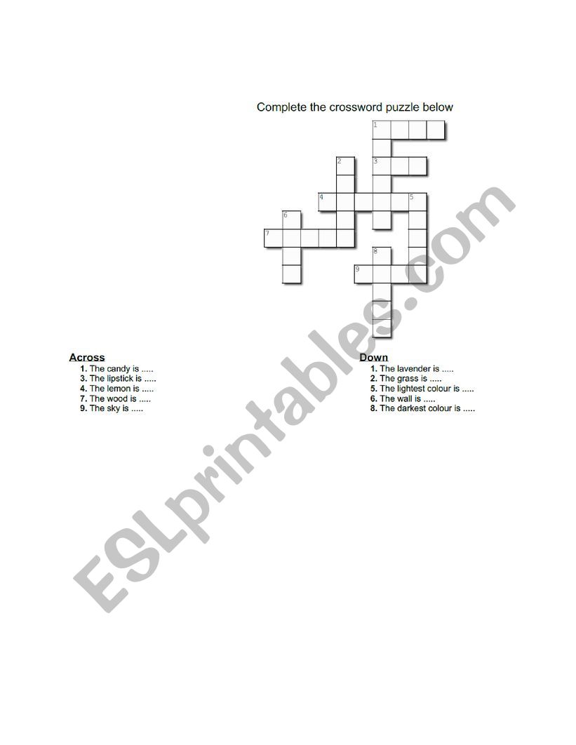 Colours Crossword worksheet