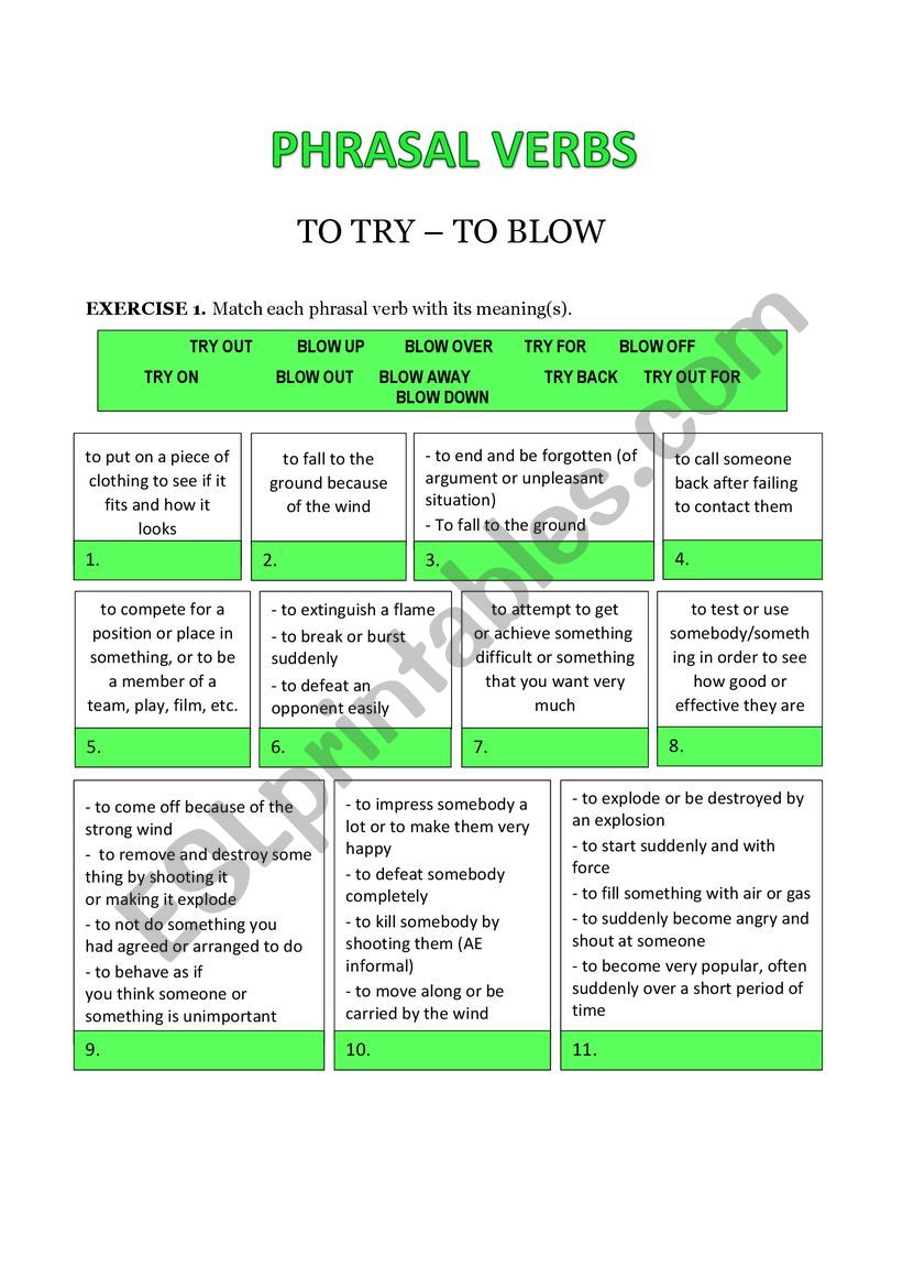 Phrasal verbs with Blow / Try + Answer Key