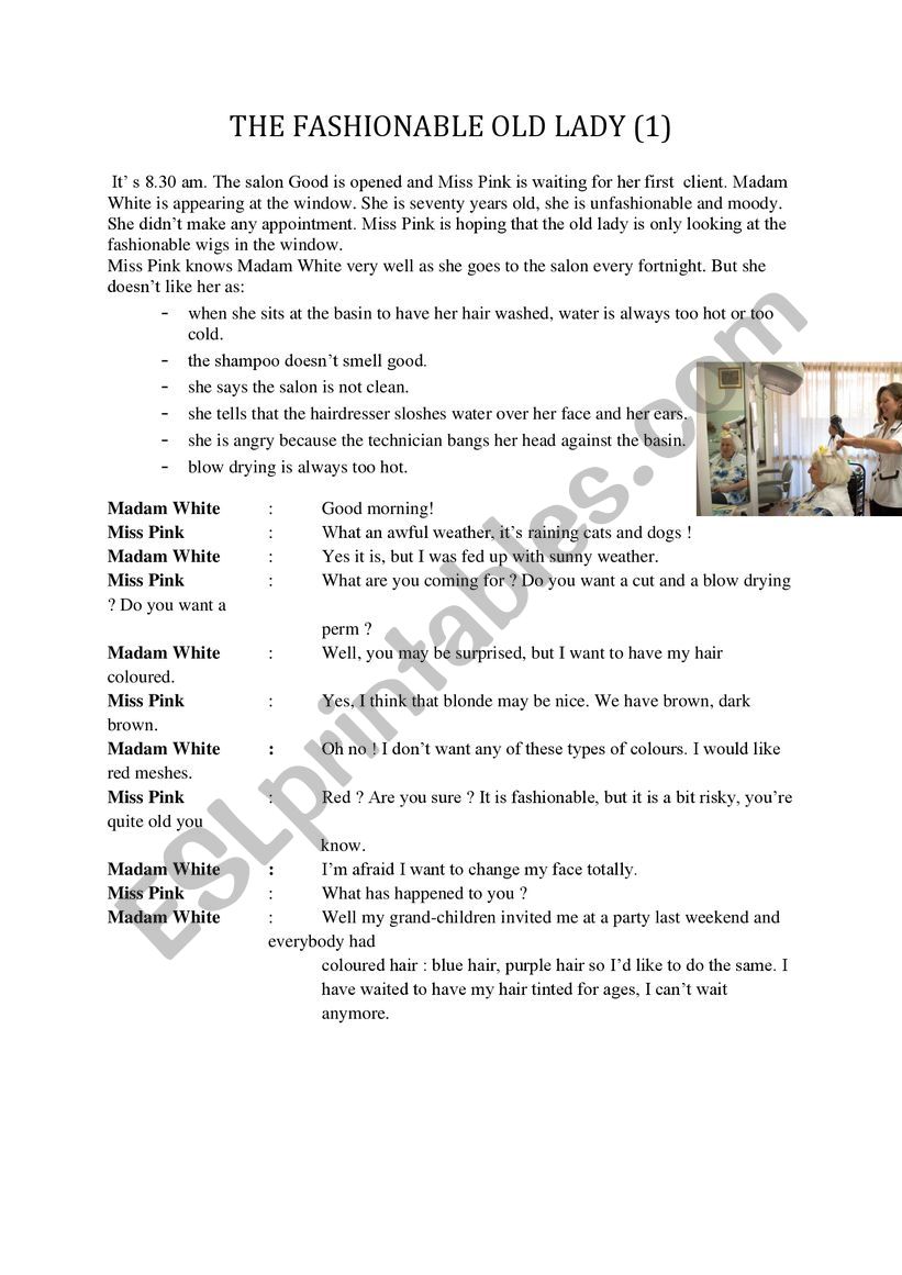 the old fashion lady worksheet