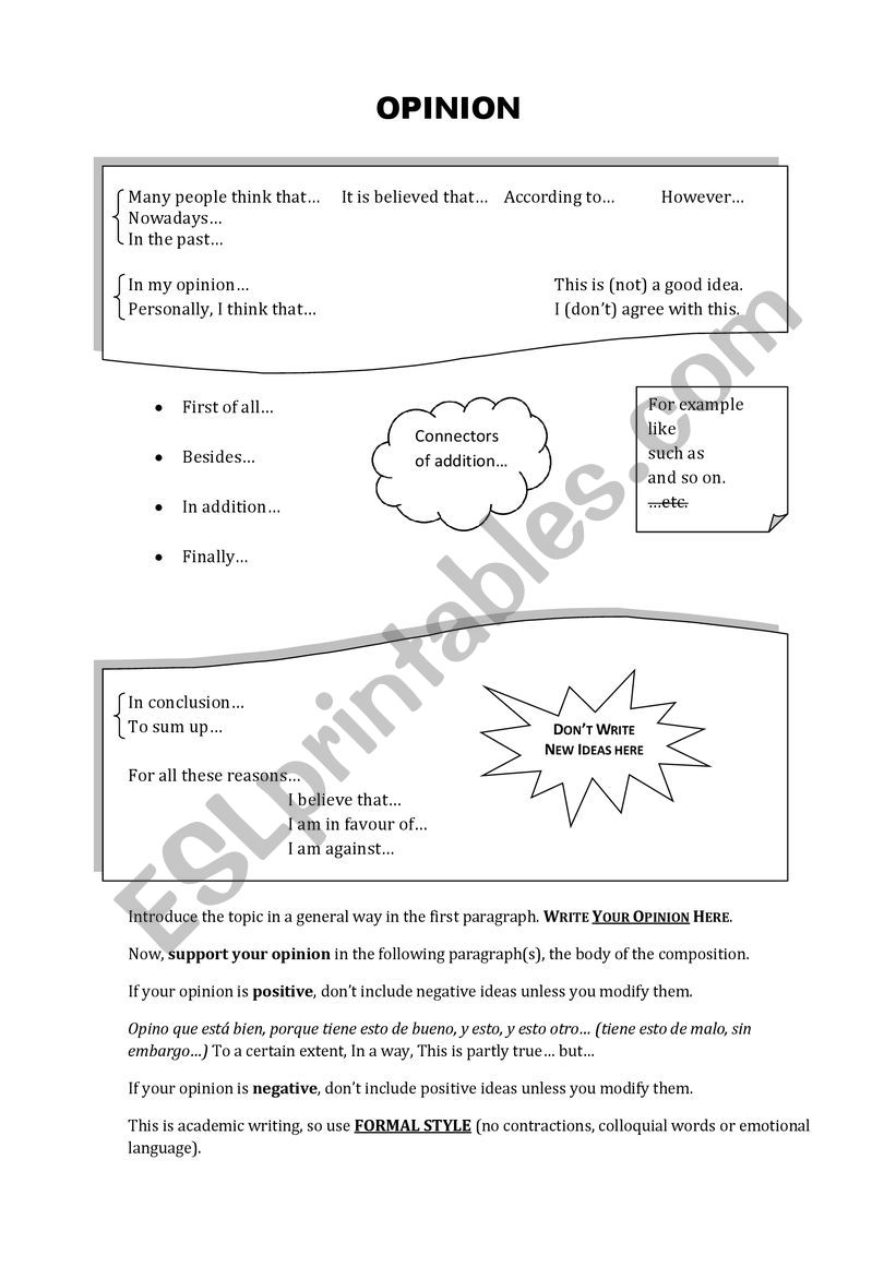 Opinion layout worksheet