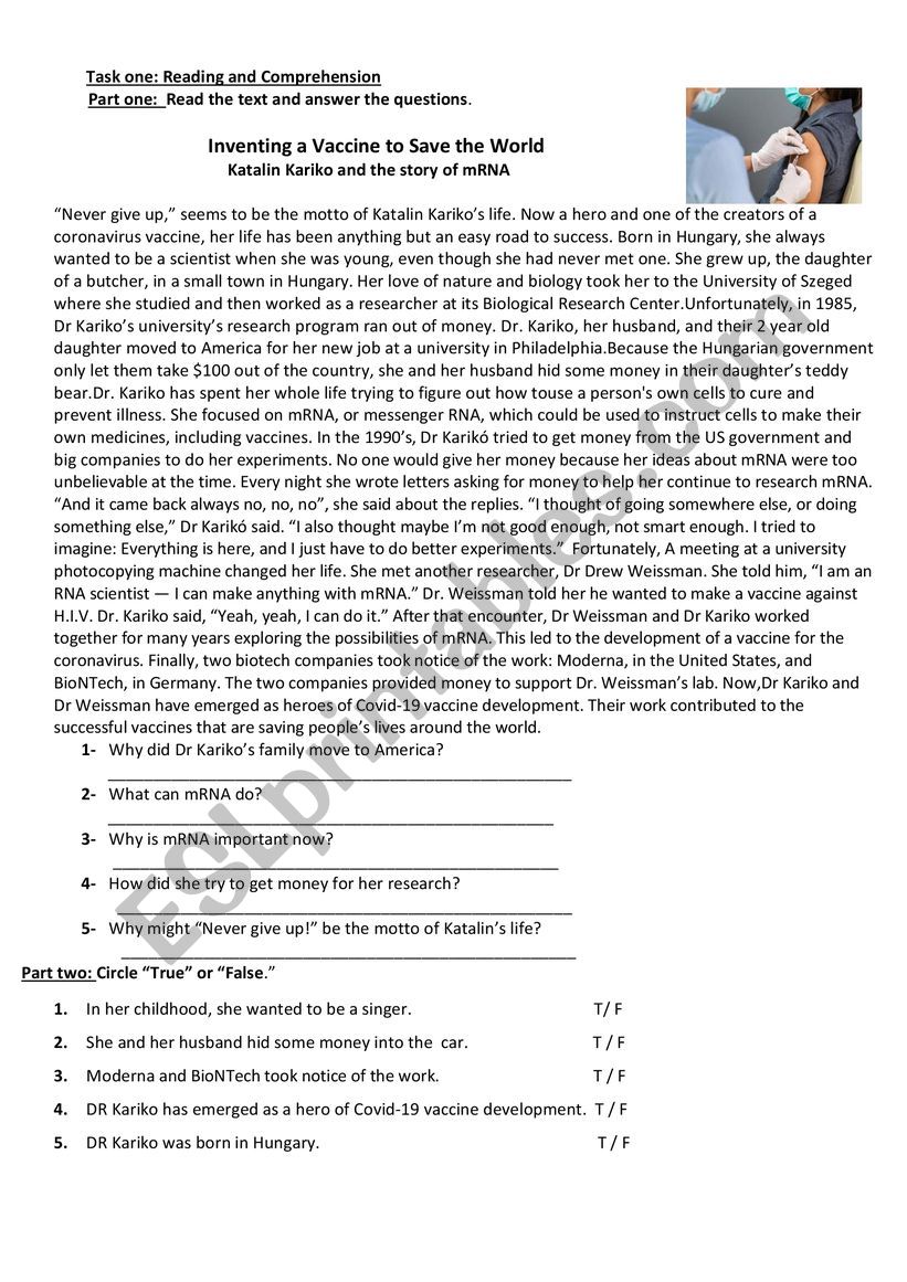 Reading & Comprehension worksheet