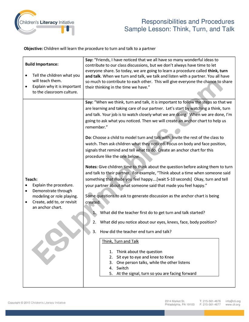 Think turn and talk worksheet