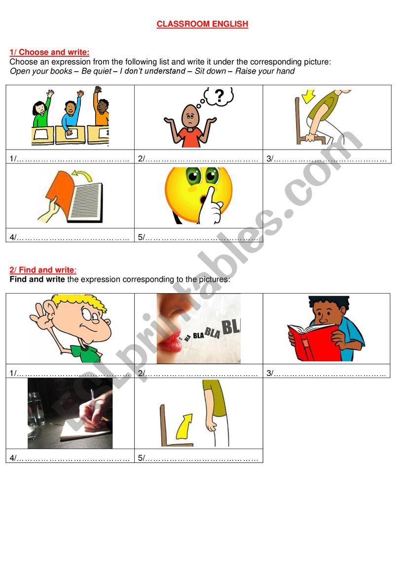 Classroom English worksheet