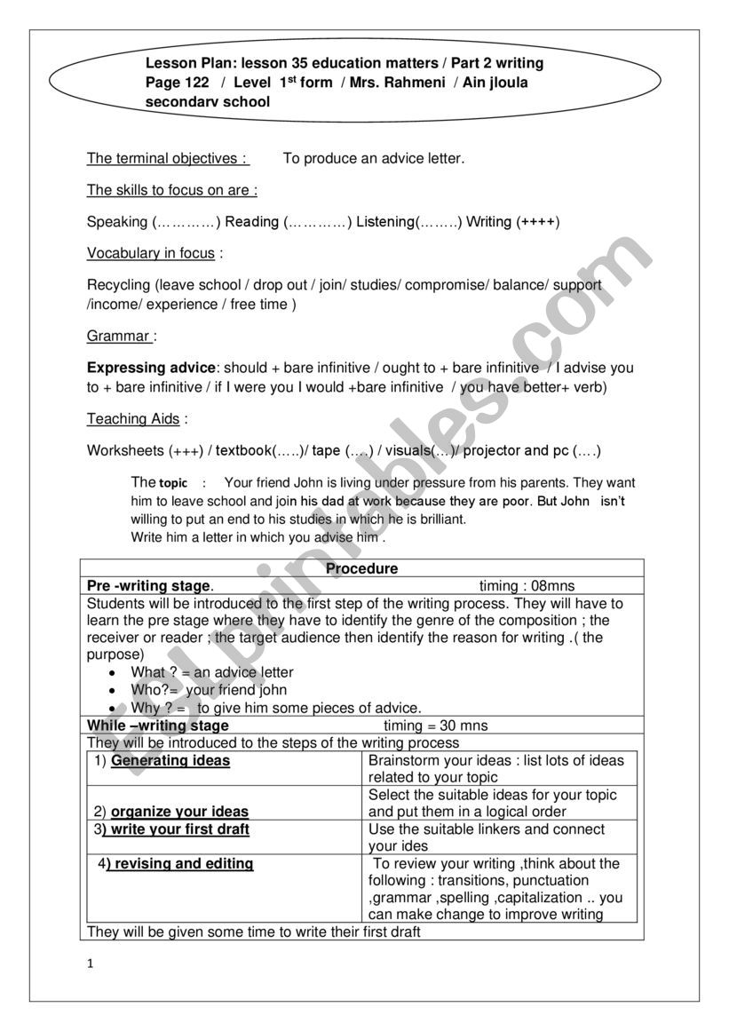 lesson 35 education  part 2 writing 1st form