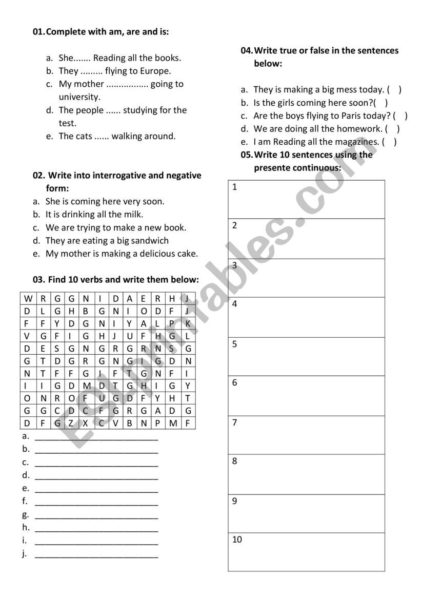 Test Present Continuous worksheet